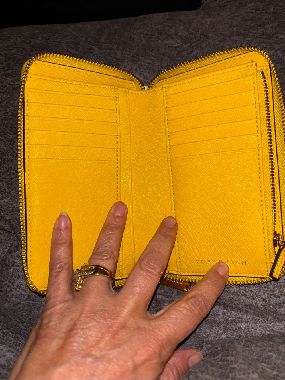 Tory Burch Yellow Orange Green Stripe Zip Wallet